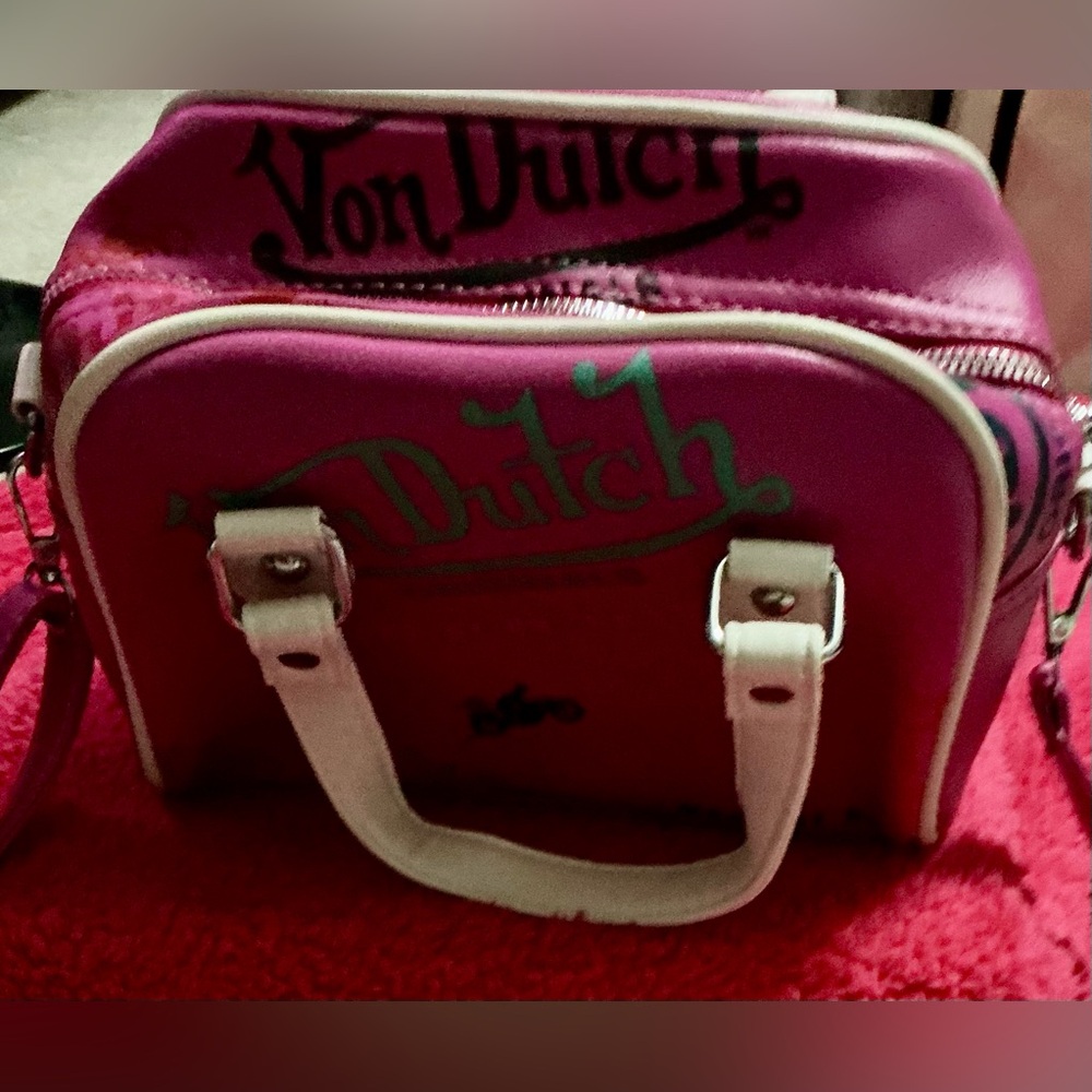 Von Dutch Pink Mini Satchel with White Handles - Picture 13 of 14